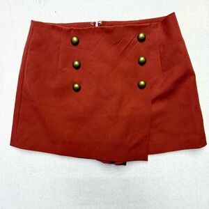 Forever 21 Brick Red Mini Skort with Brass Button Details